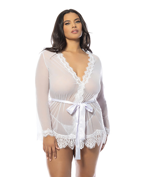 Oh La La Cheri 94-11136X Provence Short Robe, White 1X/2X Nylon Blend
