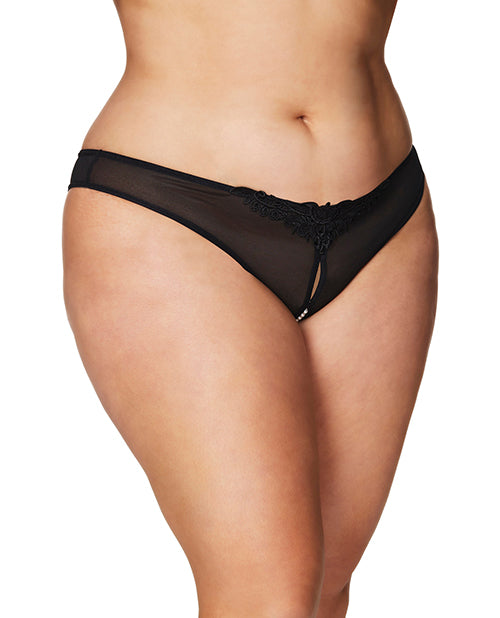 Oh La La Cheri 2066X Black 3X/4X Crotchless Thong w/ Pearls