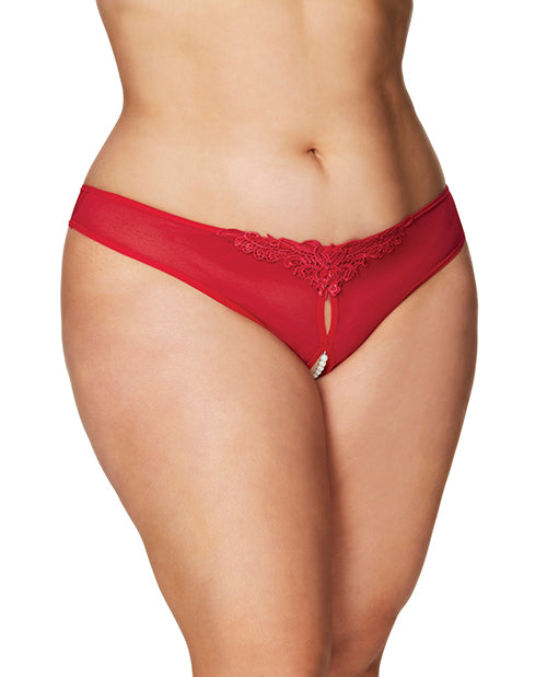 Oh La La Cheri 2066X Crotchless Thong w/Pearls, Red 1X/2X