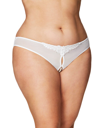 Oh La La Cheri 2066X Crotchless Thong w/Pearls, Lace, Pearl Detail, 1X/2X