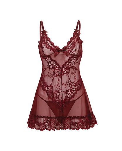 Oh La La Cheri Valentine Lace Babydoll Set, Zinfandel, Large
