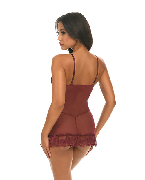 Oh La La Cheri Valentine Lace Babydoll Set, Zinfandel, Small