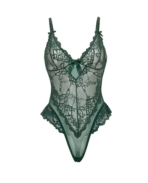 Oh La La Cheri Valentine Lace Teddy, Green, 1X/2X