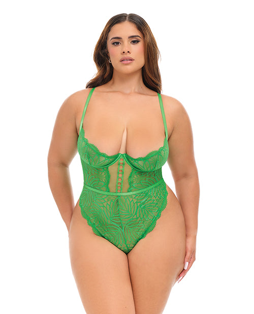 Oh La La Cheri Raine Underwire Lace Teddy, Green, 1X/2X