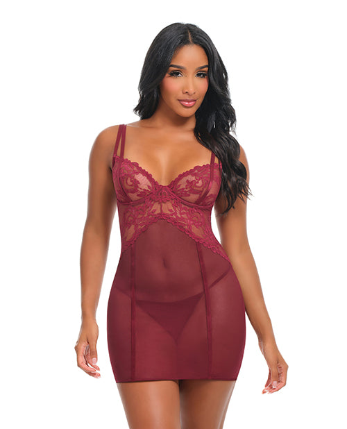 Oh La La Cheri Marisol Unlined Underwire Lace and Mesh Babydoll, Zinfandel, S/M