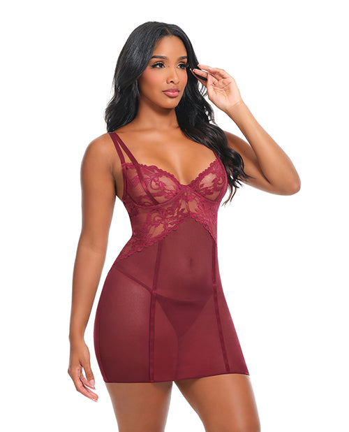 Oh La La Cheri Marisol Unlined Underwire Lace and Mesh Babydoll, Zinfandel, S/M