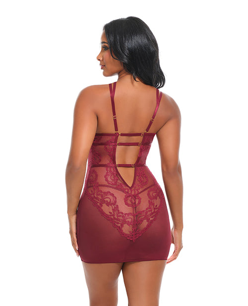 Oh La La Cheri Marisol Unlined Underwire Lace and Mesh Babydoll, Zinfandel, S/M