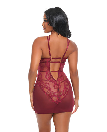 Oh La La Cheri Marisol Unlined Underwire Lace and Mesh Babydoll, Zinfandel, S/M