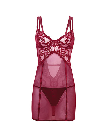 Oh La La Cheri Marisol Unlined Underwire Lace and Mesh Babydoll, Zinfandel, S/M