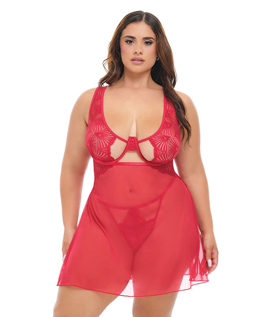 Oh La La Cheri Tiana Lace Babydoll with G-String Set, Red