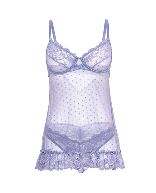 Oh La La Cheri Amira Lace and Mesh Underwire Babydoll Set, Lavender, L/XL