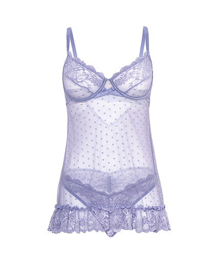 Oh La La Cheri Amira Lace and Mesh Underwire Babydoll Set, Lavender, L/XL