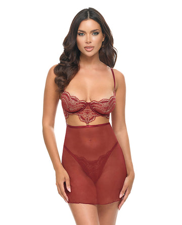 Oh La La Cheri Arielle Lace Babydoll with G-String, Burgundy S/M