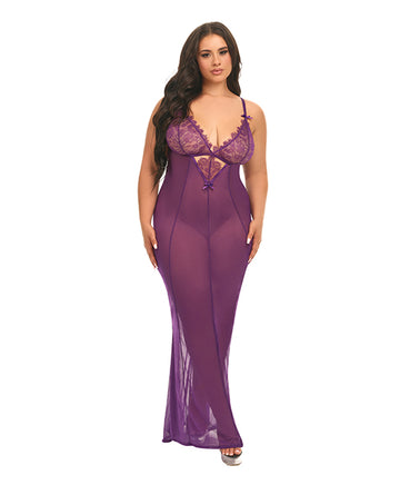 Oh La La Cheri 76-12046 1X/2X Katana Lace Gown, Purple