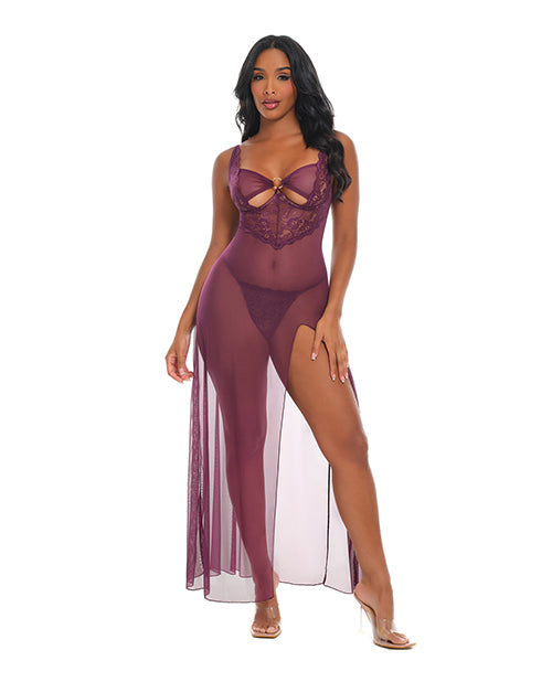 Oh La La Cheri Antonella Lace Unlined Underwire Gown with O-Ring Details, Potent Purple, Large