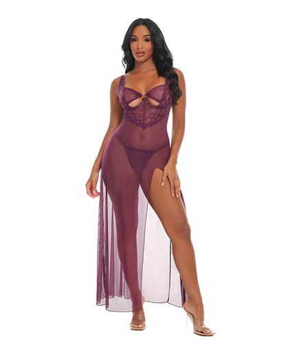 Oh La La Cheri Antonella Lace Unlined Underwire Gown with O-Ring Details, Potent Purple, Small