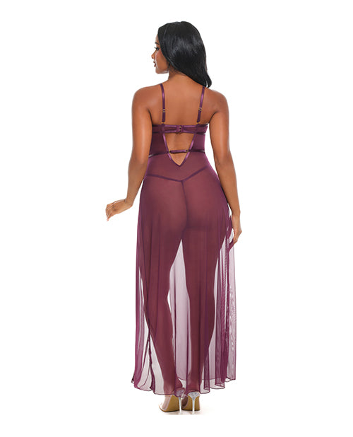 Oh La La Cheri Antonella Lace Unlined Underwire Gown with O-Ring Details, Potent Purple, Small