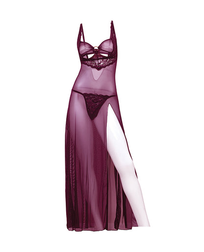 Oh La La Cheri Antonella Lace Unlined Underwire Gown with O-Ring Details, Potent Purple, Small
