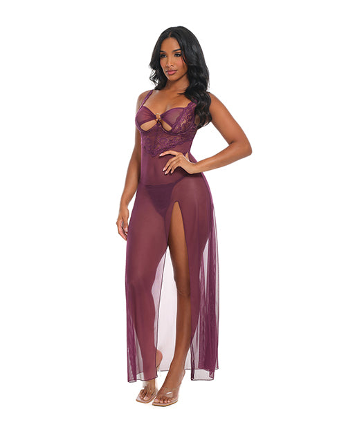 Oh La La Cheri Antonella Lace Underwire Gown with O-Ring Details, Burgundy, XL