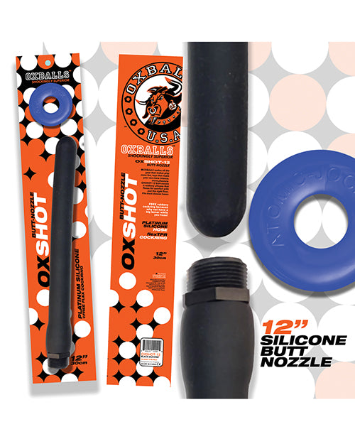 Oxballs OX-8000-12-BLKBLU Oxshot 12" Silicone Butt Nozzle, Black/Blue