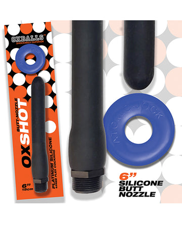 Oxballs OX-8000-6-BLKBLU Oxshot 6" Silicone Butt Nozzle, Black/Blue