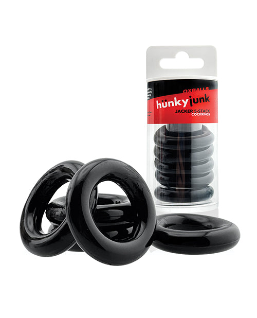 Hunky Junk Jacker 5-Pack Stretch Cock Ring Set, Black