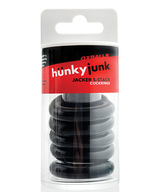 Hunky Junk Jacker 5-Pack Stretch Cock Ring Set, Black