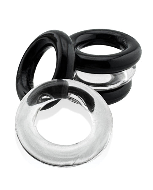 Hunky Junk Jacker 5-Pack Cockring Set, Clear and Black