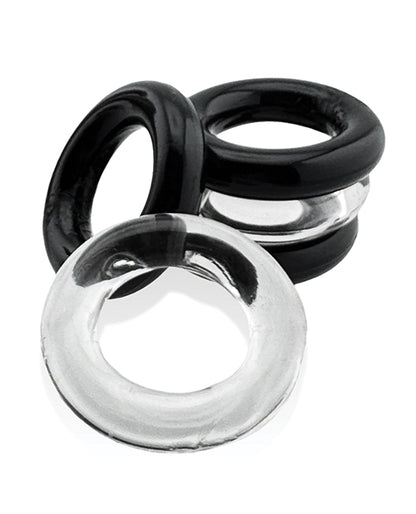 Hunky Junk Jacker 5-Pack Cockring Set, Clear and Black
