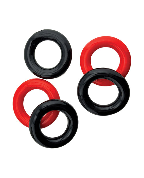 Hunky Junk Jacker 5-Pack Cock Ring Set, Red and Black