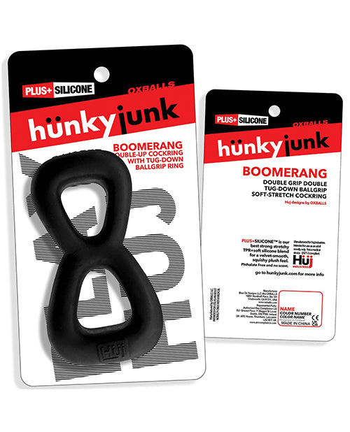 Oxballs and Hunky Junk Boomerang Double Ring and Ball Stretcher, Black Fog