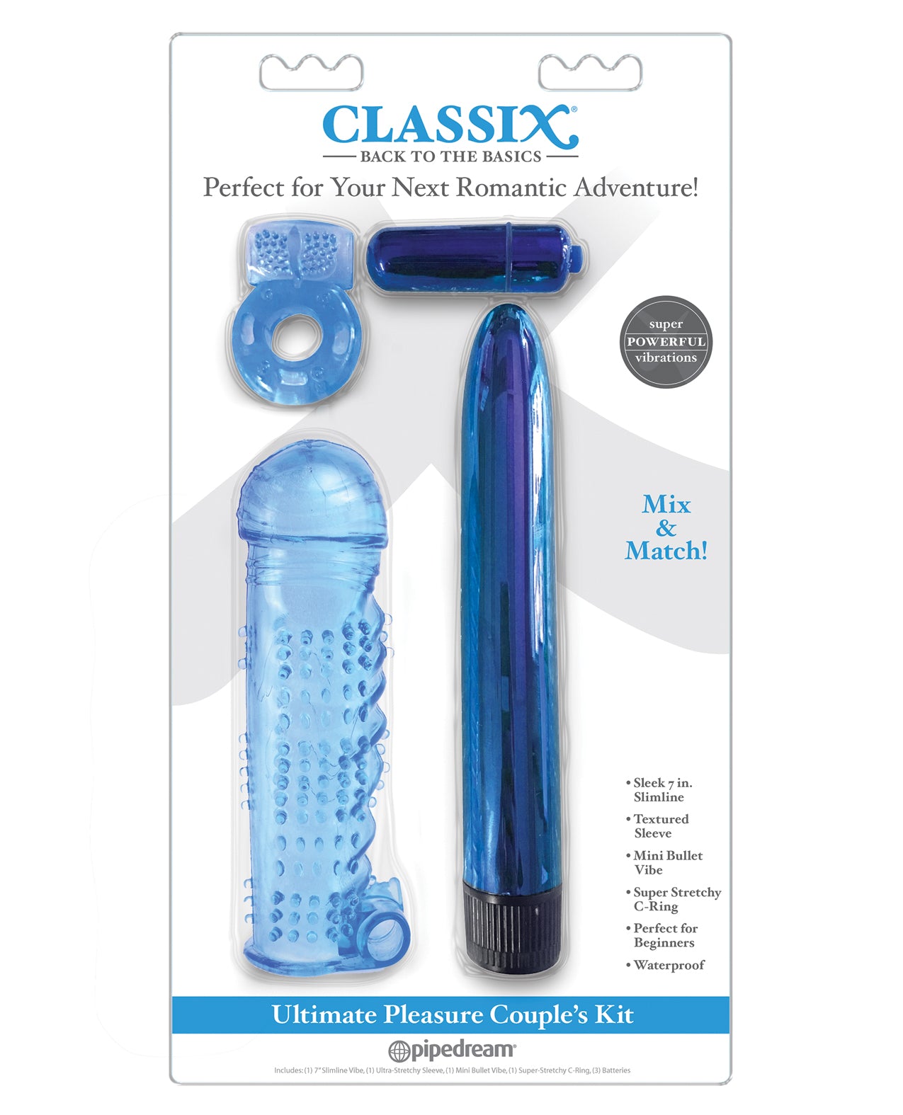 Pipedream Classix Ultimate Pleasure 4-Piece Couples Kit, Blue - Waterproof