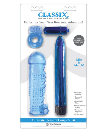 Pipedream Classix Ultimate Pleasure 4-Piece Couples Kit, Blue - Waterproof