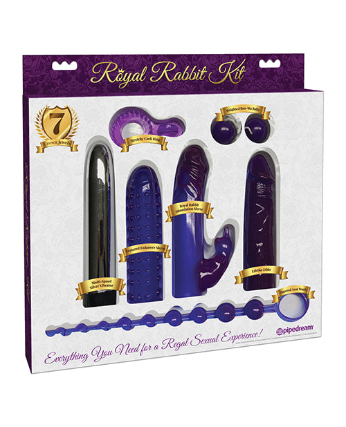 Pipedream Royal Rabbit Kit, 7-Piece Multi-Speed Vibrator Accessory Kit, Purple