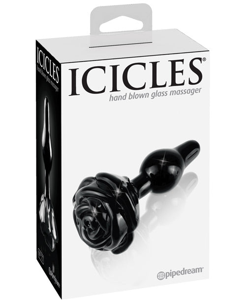 Pipedream Products Icicles No. 77 Black Rose Borosilicate Glass Butt Plug