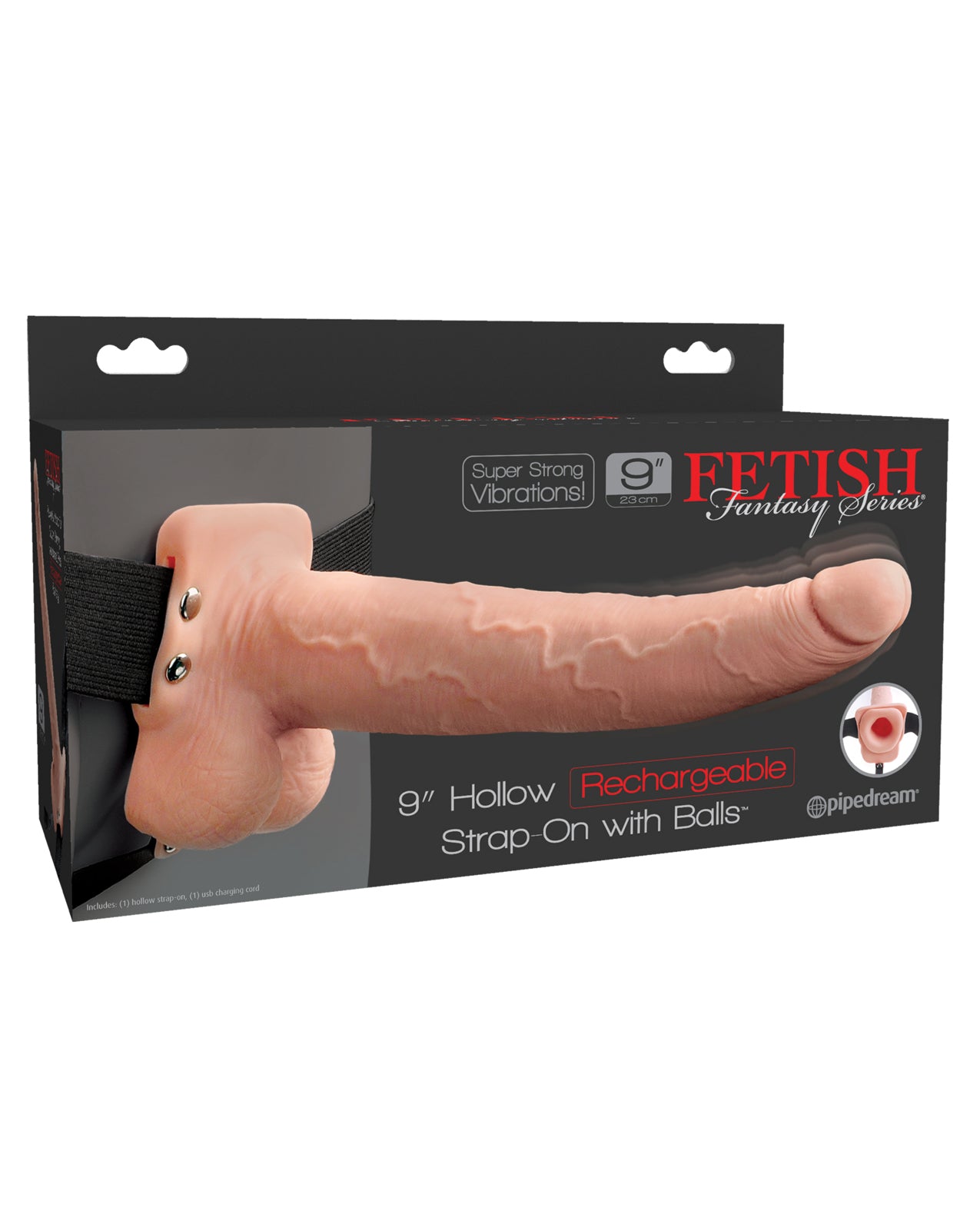 Pipedream Products 339221 Fetish Fantasy Strap-On, 9-Inch Rechargeable Vibrator