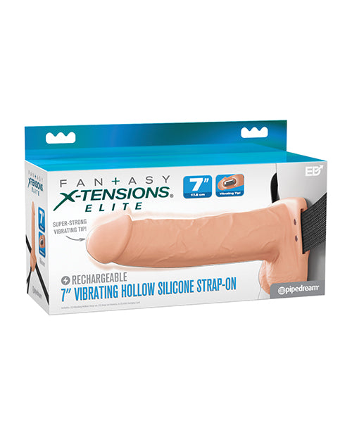 Pipedream Fantasy X-Tensions Elite 7" Vibrating Silicone Strap-On, Ivory