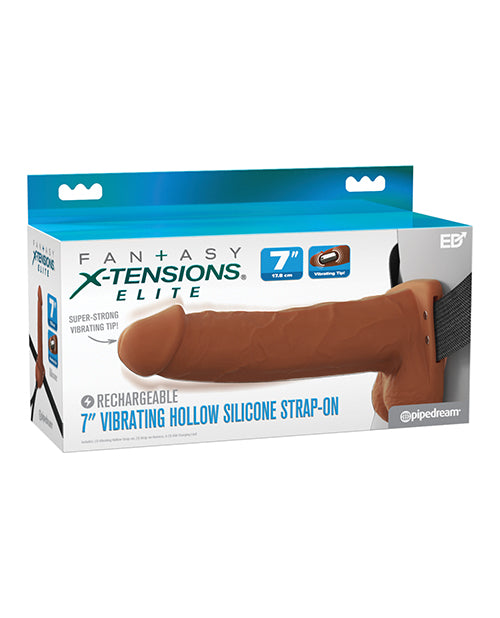 Pipedream Fantasy X-Tensions Elite 7" Vibrating Hollow Strap-On - Brown
