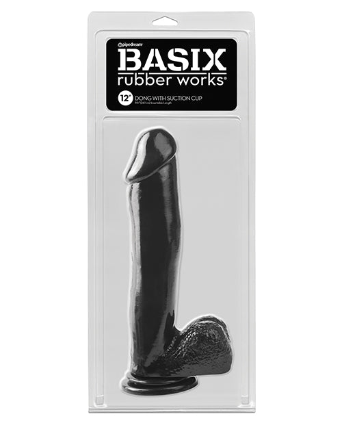 Pipedream Products 423123 Basix Dong, 12 Inch, Black Rubber, Suction Cup