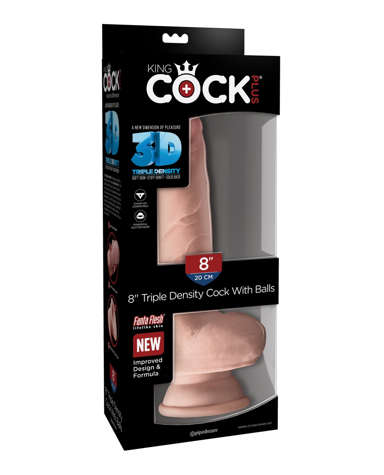 Pipedream King Cock Plus 8" Triple Density Cock with Balls, Fanta Flesh