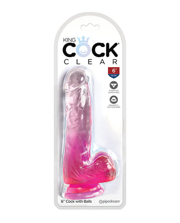 Pipedream PD5752-11 King Cock Clear 6" Cock w/Balls, Pink