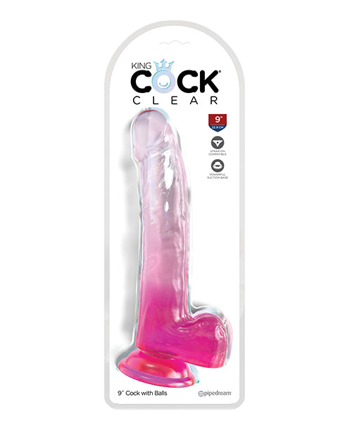 Pipedream Products PD5758-11 King Cock Clear 9" Cock w/Balls - Pink