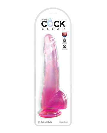 Pipedream King Cock Clear Dildo, 10" with Suction Cup - Pink TPE