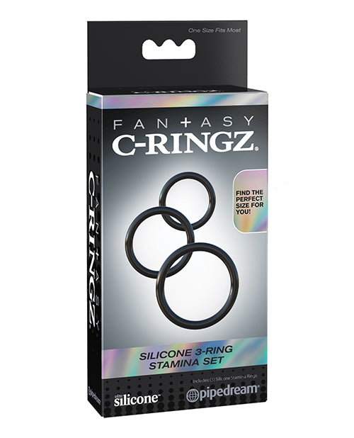 Pipedream Products 591223 Silicone 3-Ring Stamina Set, Black, 1.25-2" Diameter
