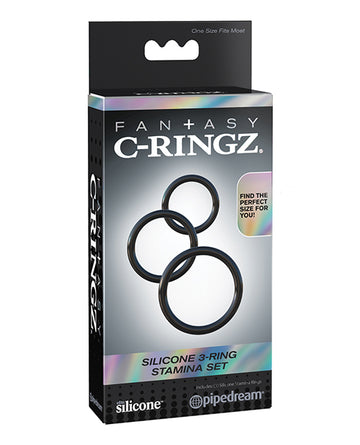 Pipedream Products 591223 Silicone 3-Ring Stamina Set, Black, 1.25-2" Diameter