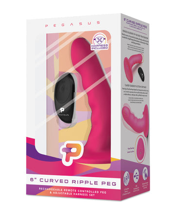 Electric Pegasus 6" Curved Ripple Peg Strap-On Set with Remote - Pink