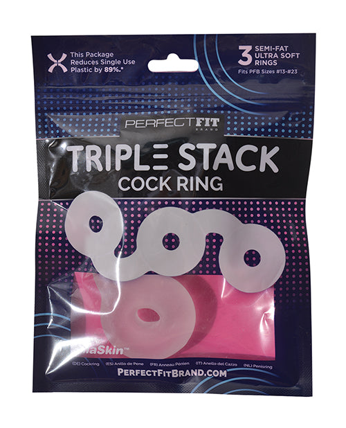Perfect Fit Brand CR-18C Triple Stack Cock Ring, Clear Silicone