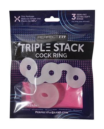 Perfect Fit Brand CR-18C Triple Stack Cock Ring, Clear Silicone