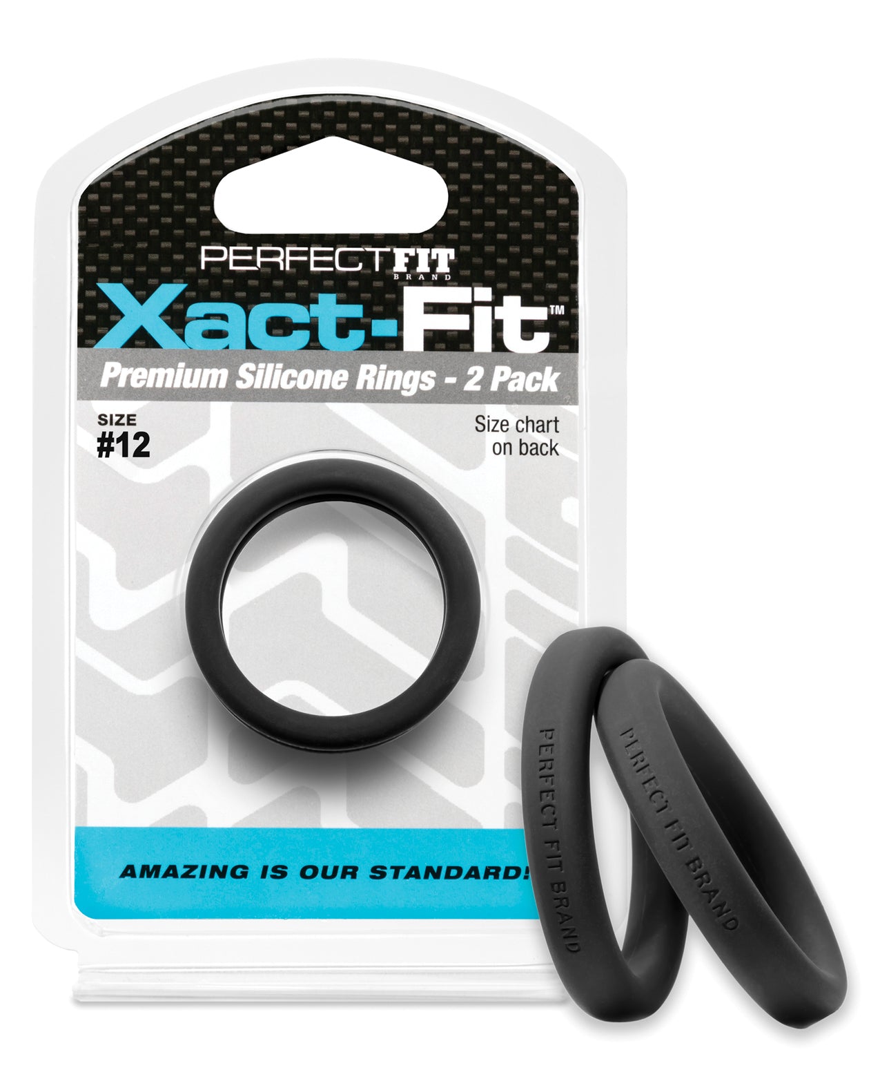Perfect Fit CR-75B Xact Fit #12 Cock Ring, Black, 1.2 Inch Diameter, 2 Pack