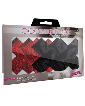 Xgen PK003X Stolen Kisses Xs Pasties, Red & Black Pack of 2